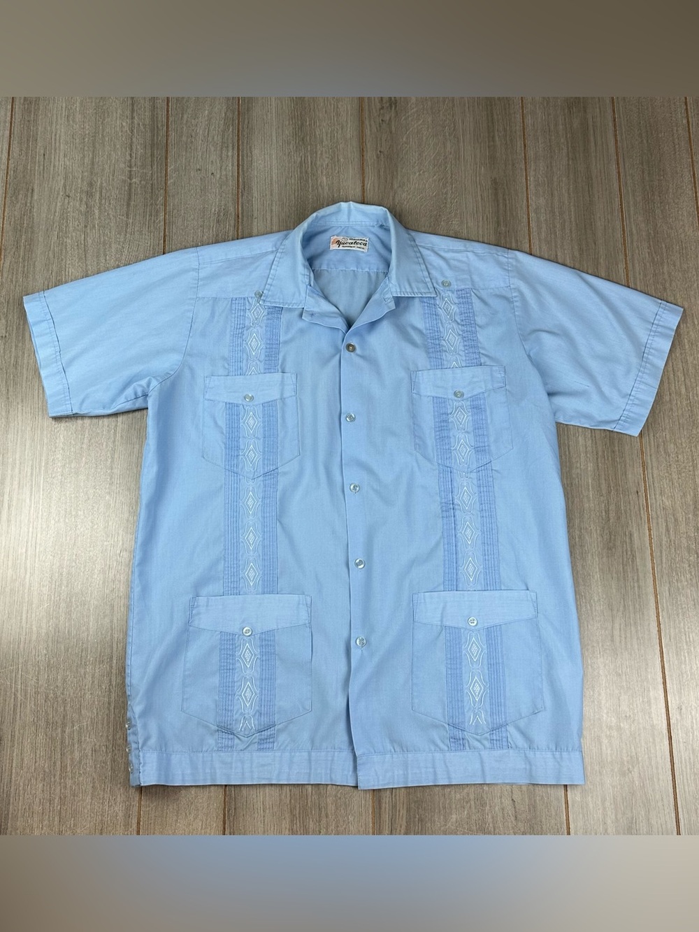 Guayabera Yucateca Shirt Mens S Light Blue Pockets Resort Hawaiian Blue *flaws